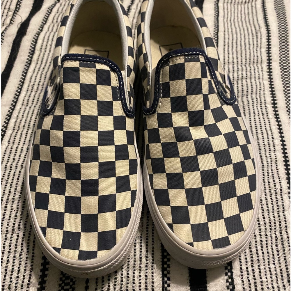 Navy checkboard slip on vans